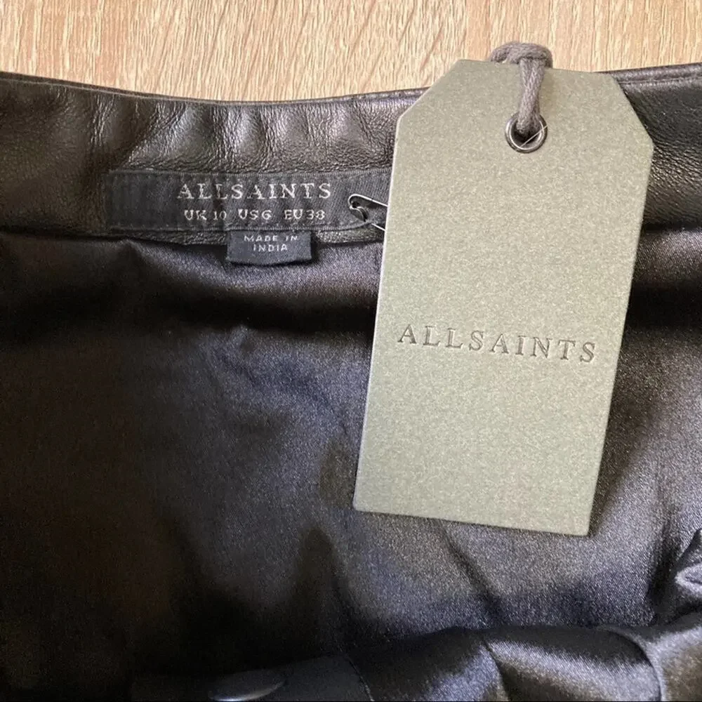 nwt All Saints Setal Leather Skirt size US 6 Black Edgy Moto Mini NEW High waist